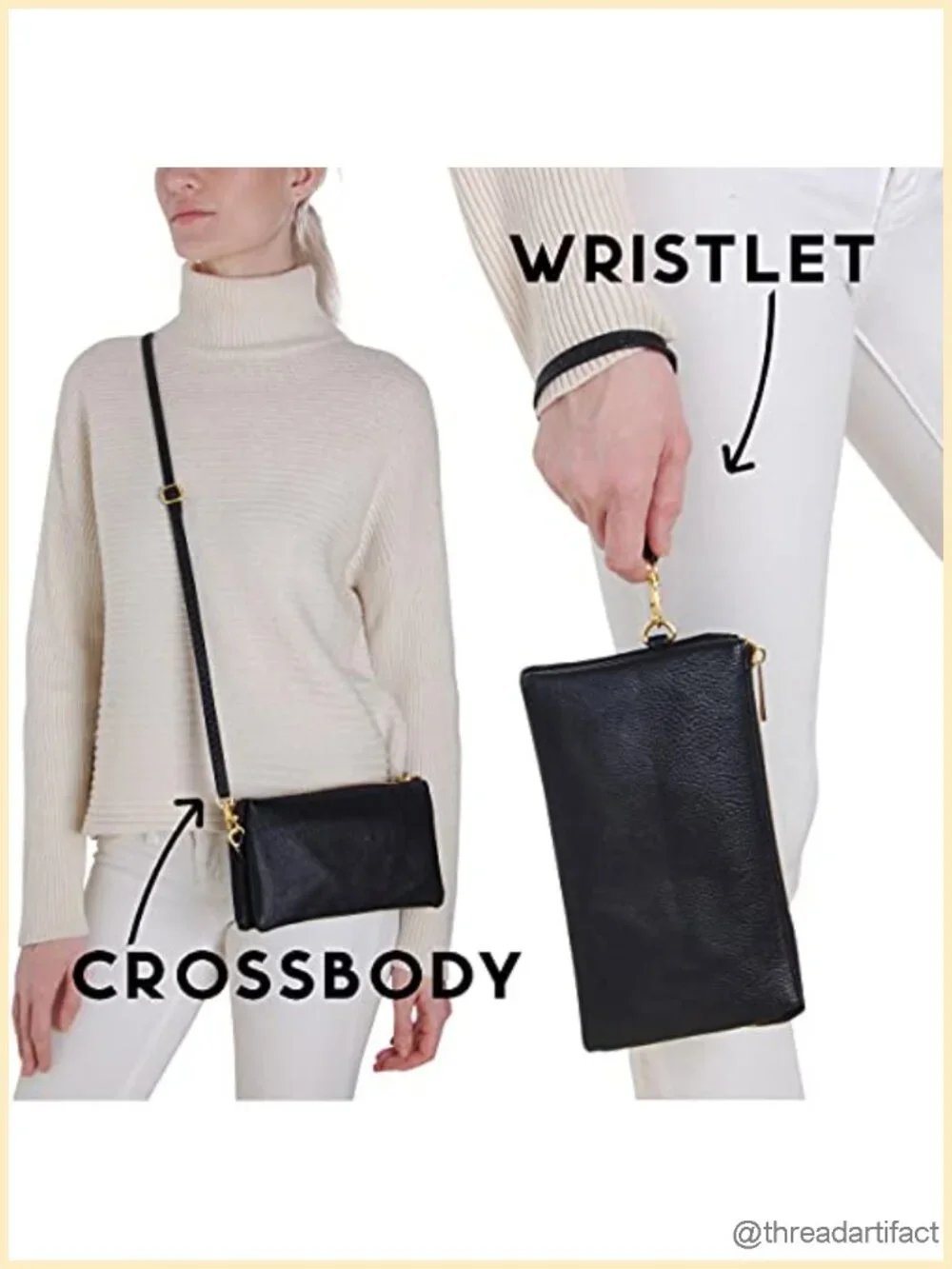 Vegan Leather Convertible Crossbody Wristlet Purse with Detachable Straps
